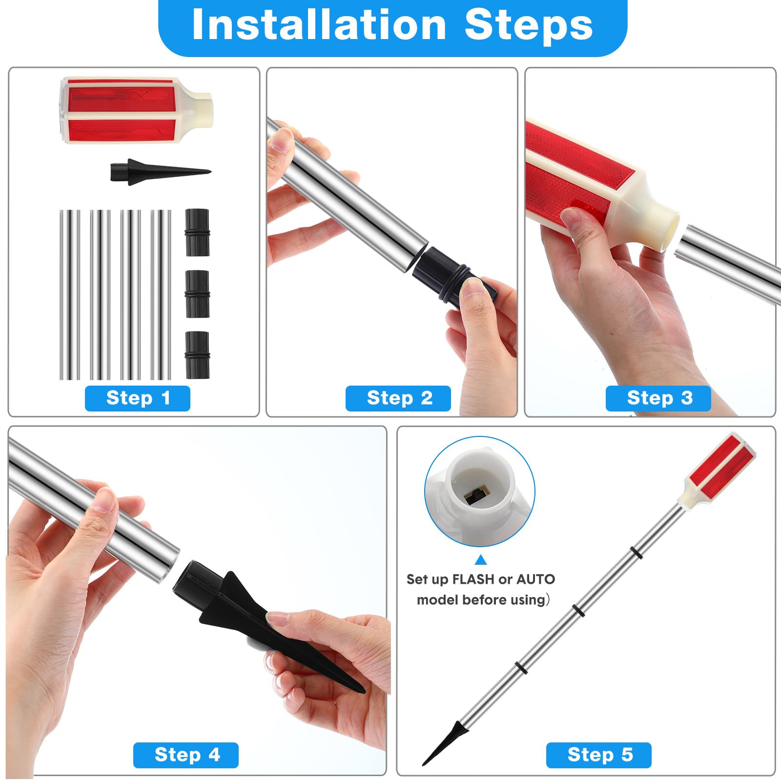 Baquler assembled stake installed in soil demonstrating stable placement and visibility