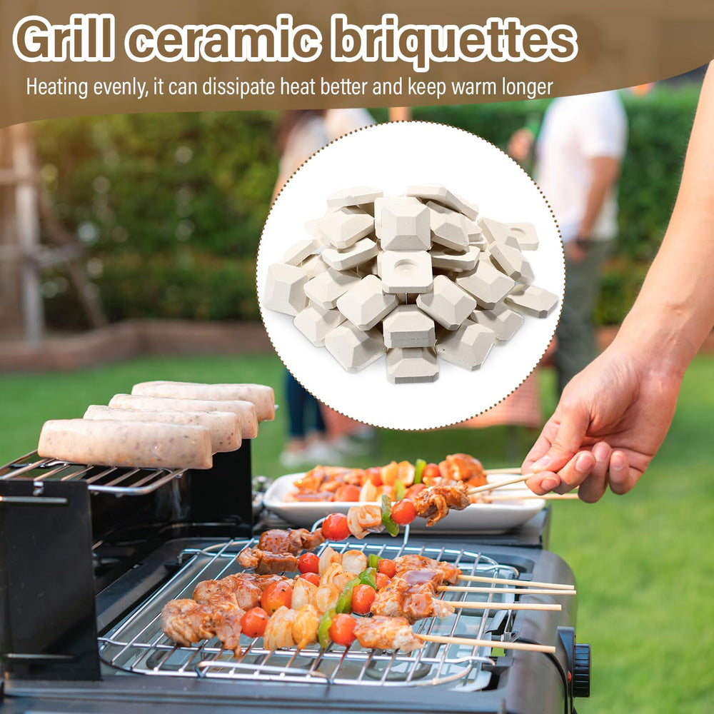 Baquler briquettes installed in a gas grill demonstrating reduced hot spots