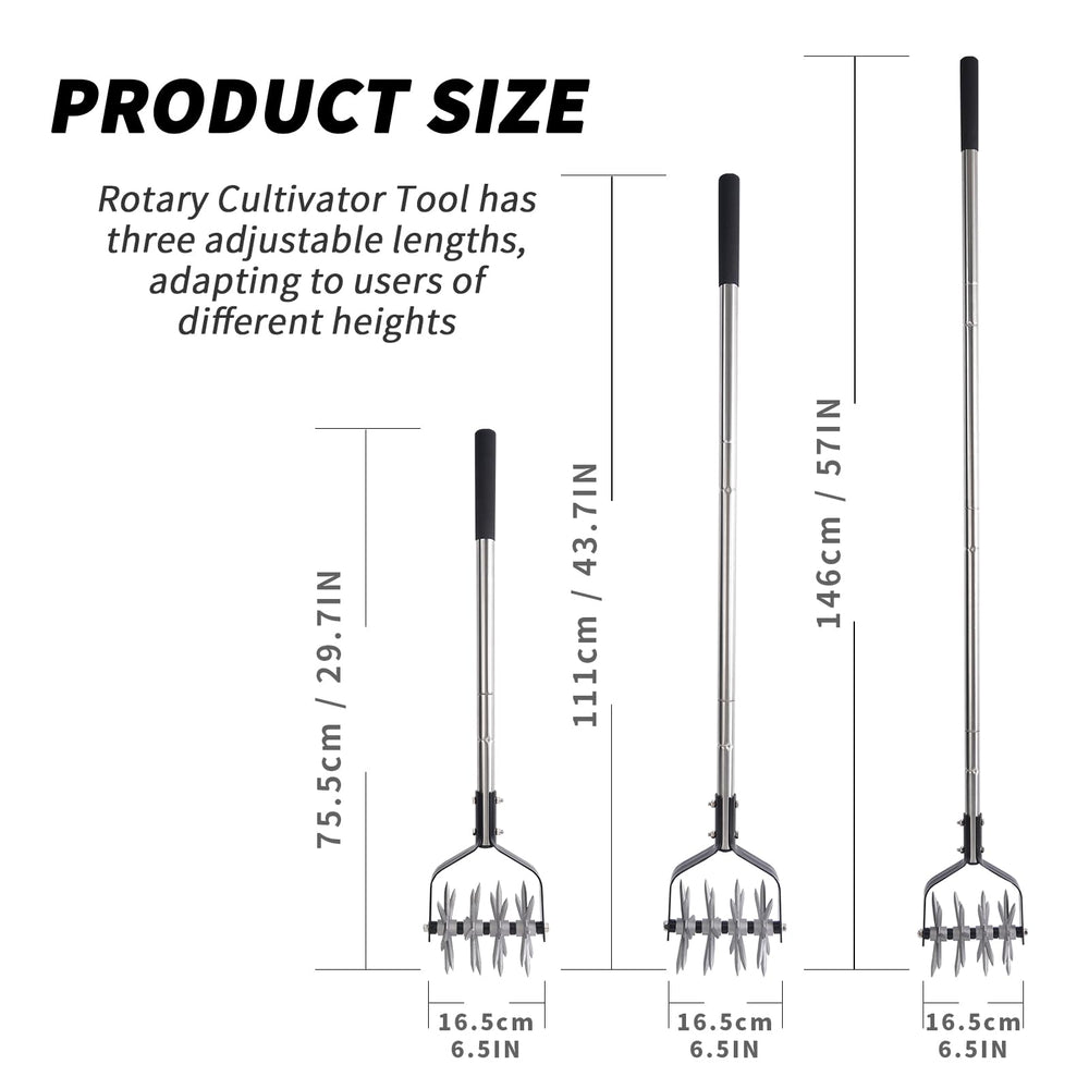BARAYSTUS cultivator beside ruler size comparison demonstrating compact portability