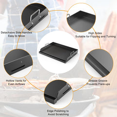 Barbqtime side view highlighting grease trough and tall polished sidewalls for cleanliness