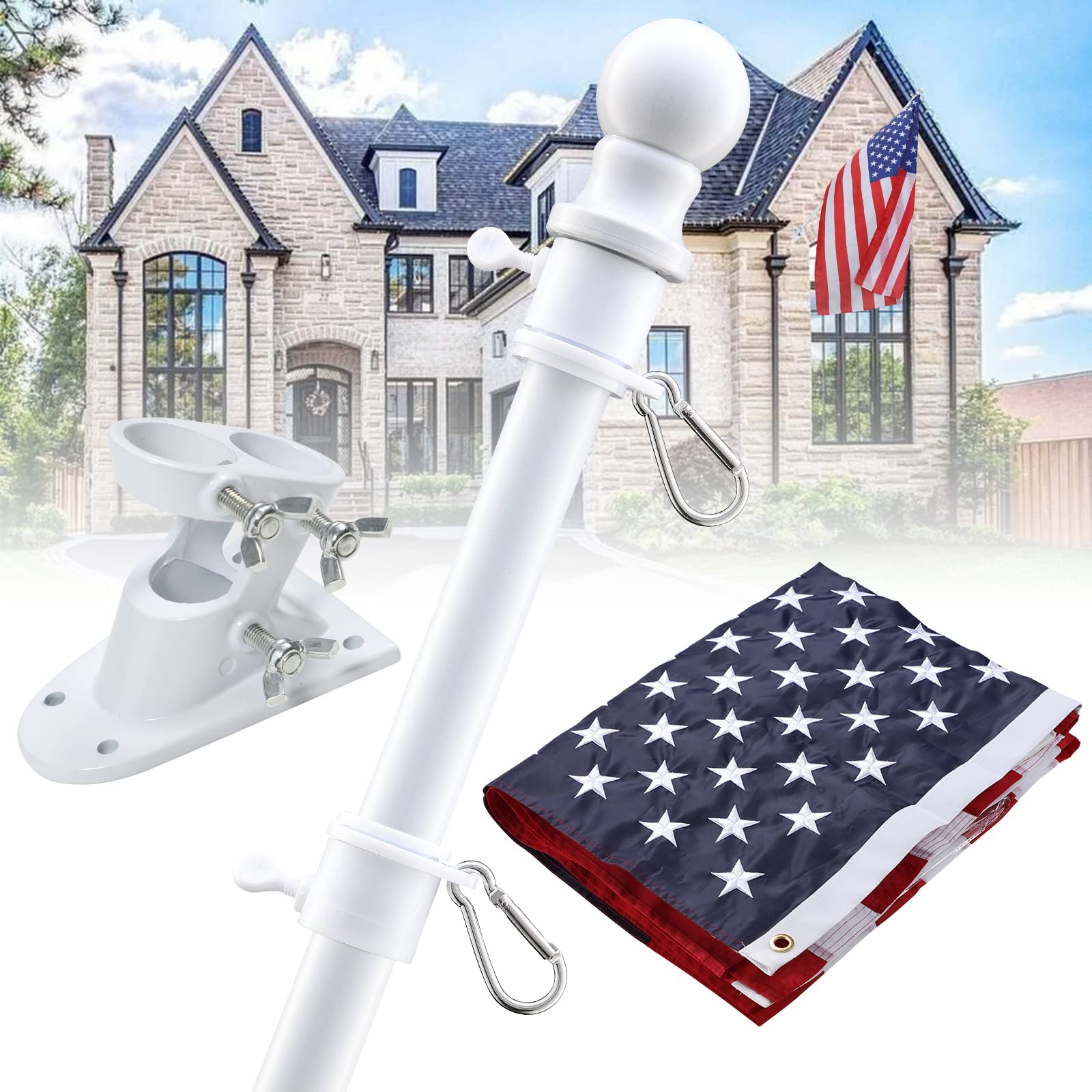 Barcetine front view of full 6ft flag pole kit showing complete components and easy setup