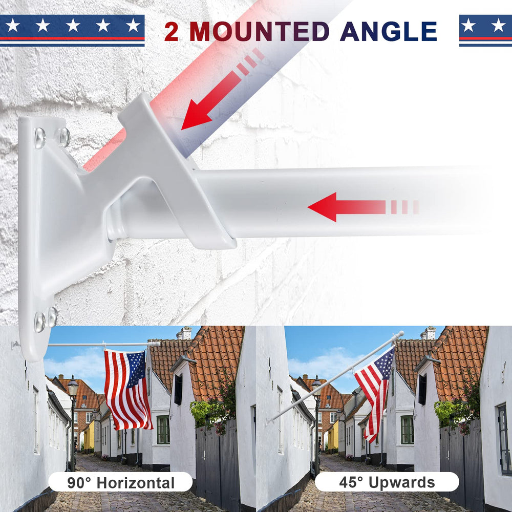 Barcetine installed on a porch with flag flying, demonstrating tidy, wind-responsive display