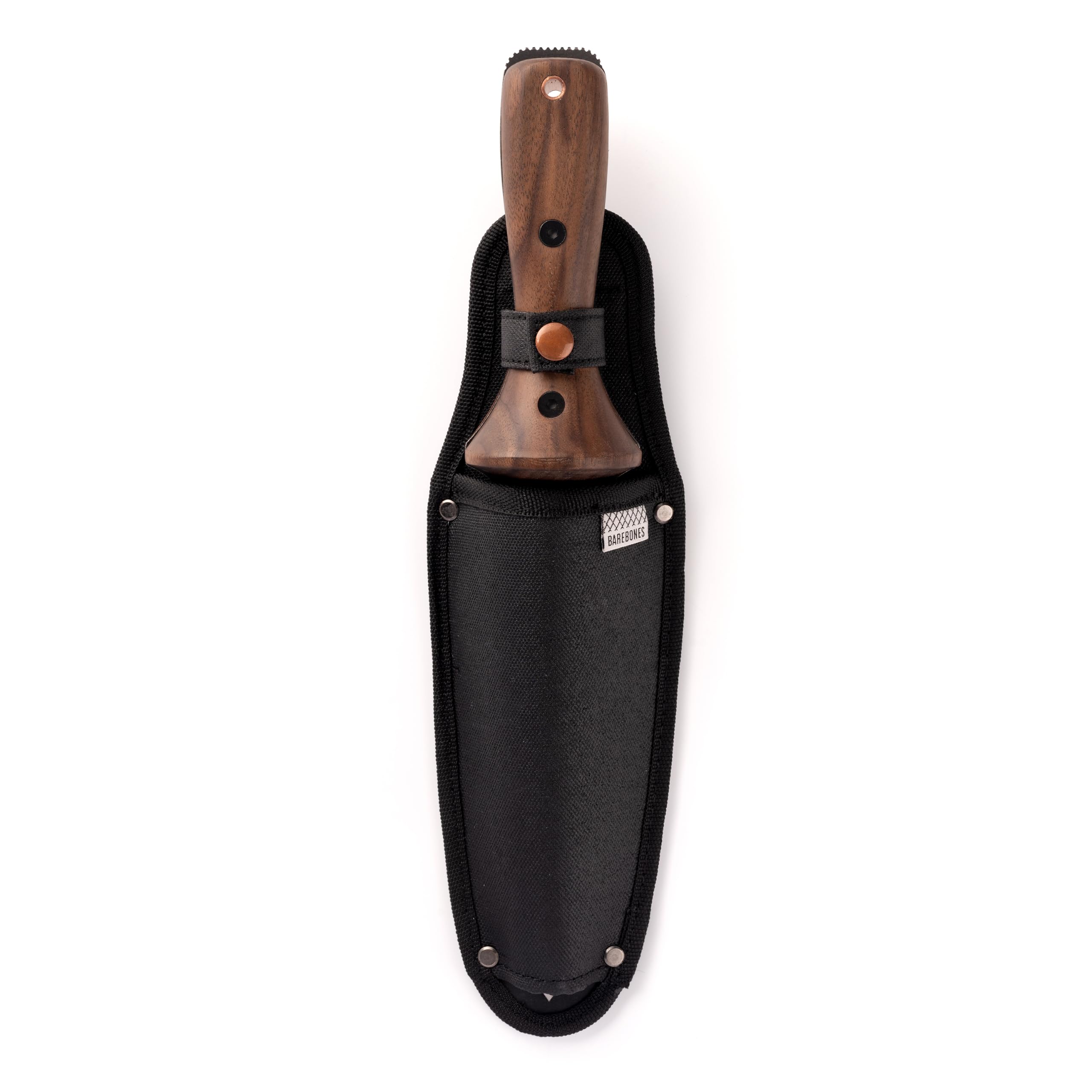 Barebones hori hori walnut handle close-up showing smooth grip and comfort