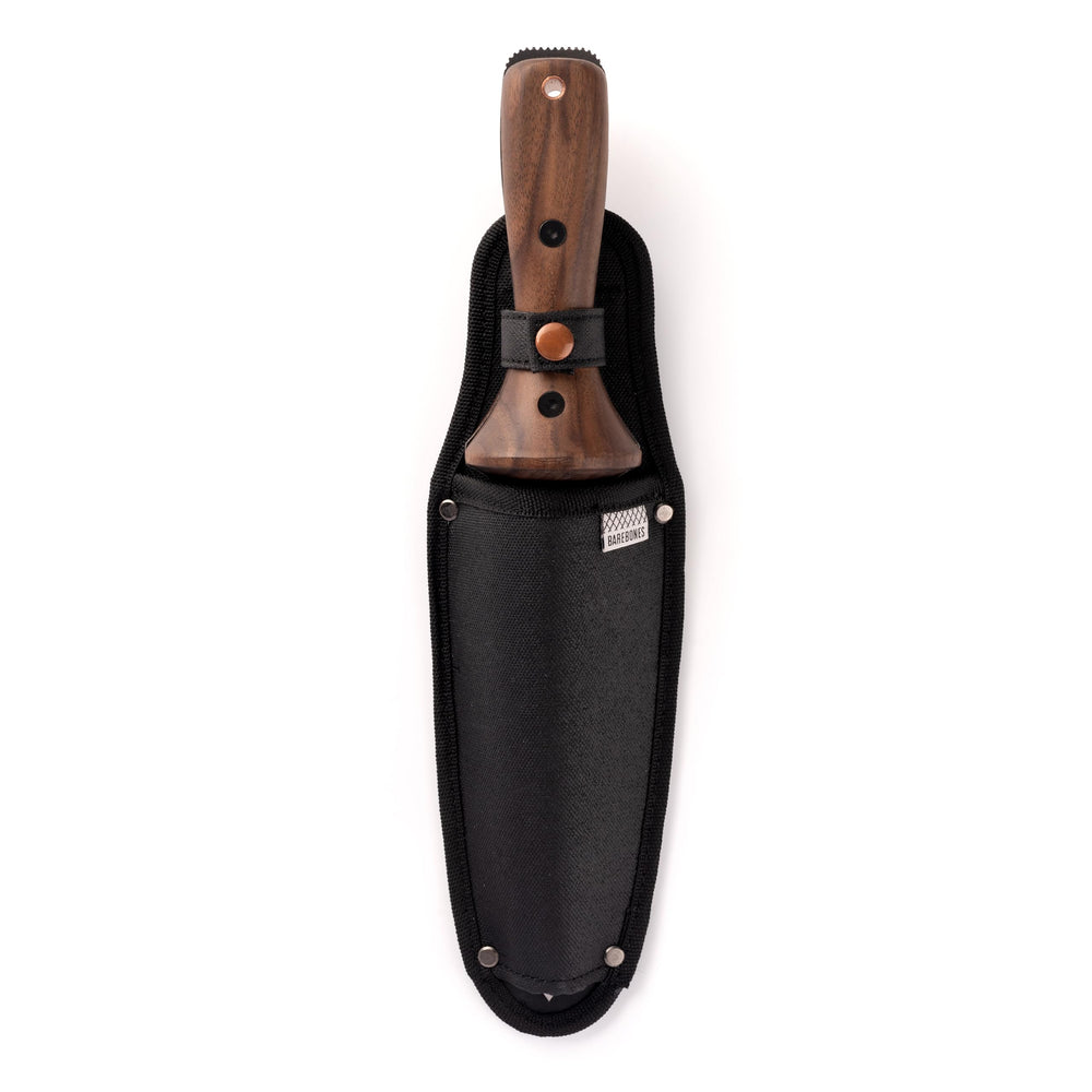 Barebones hori hori walnut handle close-up showing smooth grip and comfort