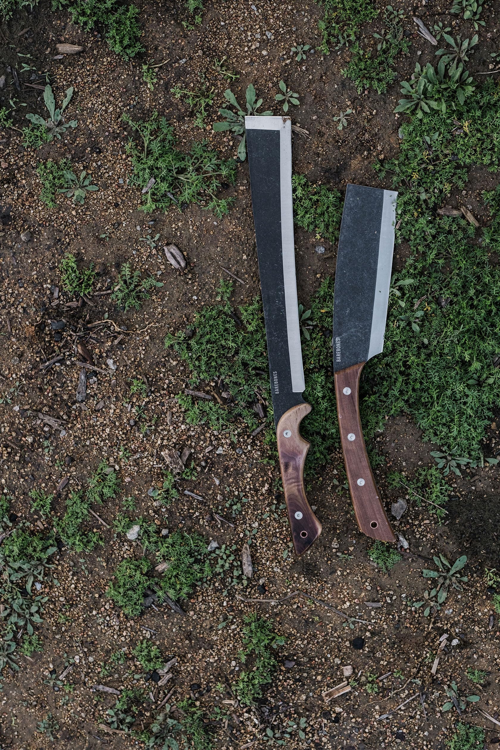 Barebones contoured walnut handle detail for comfortable grip and reduced vibration
