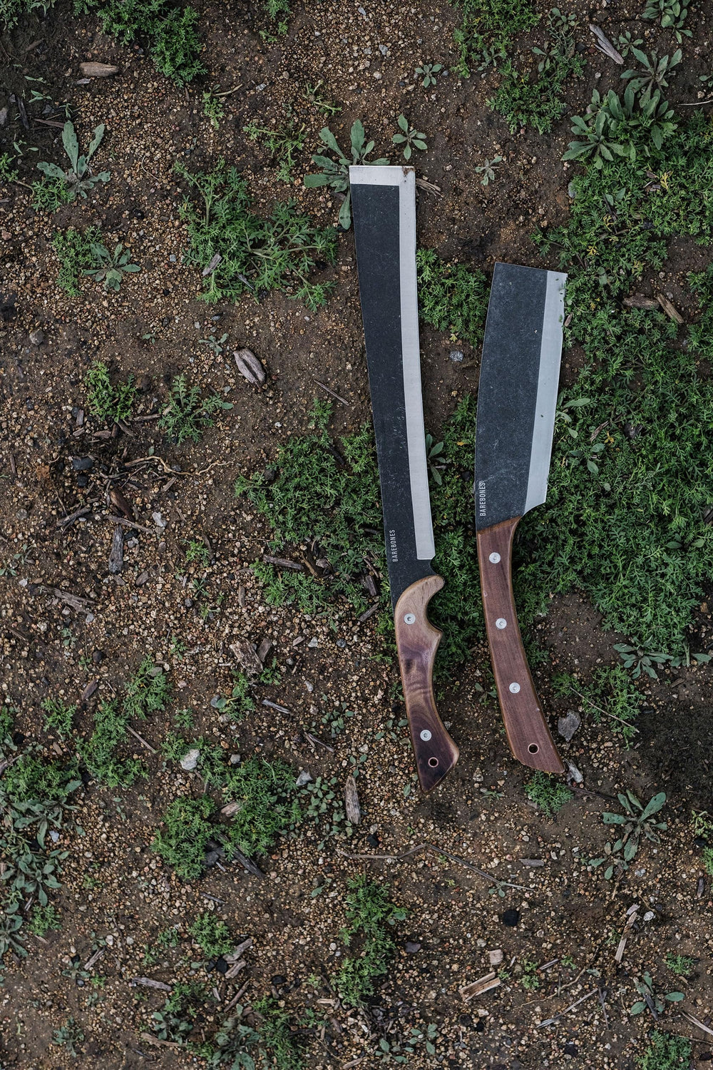 Barebones contoured walnut handle detail for comfortable grip and reduced vibration