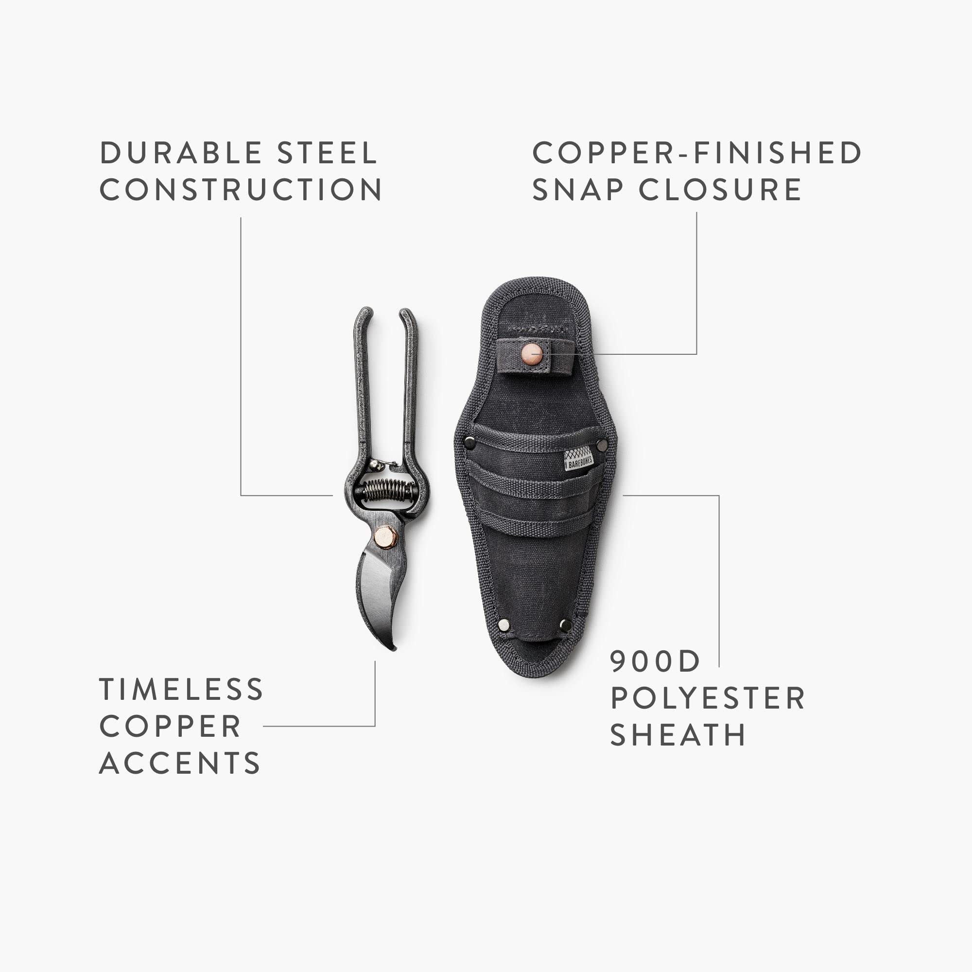 Barebones sheath belt clip shot showing stainless steel clip for secure carry