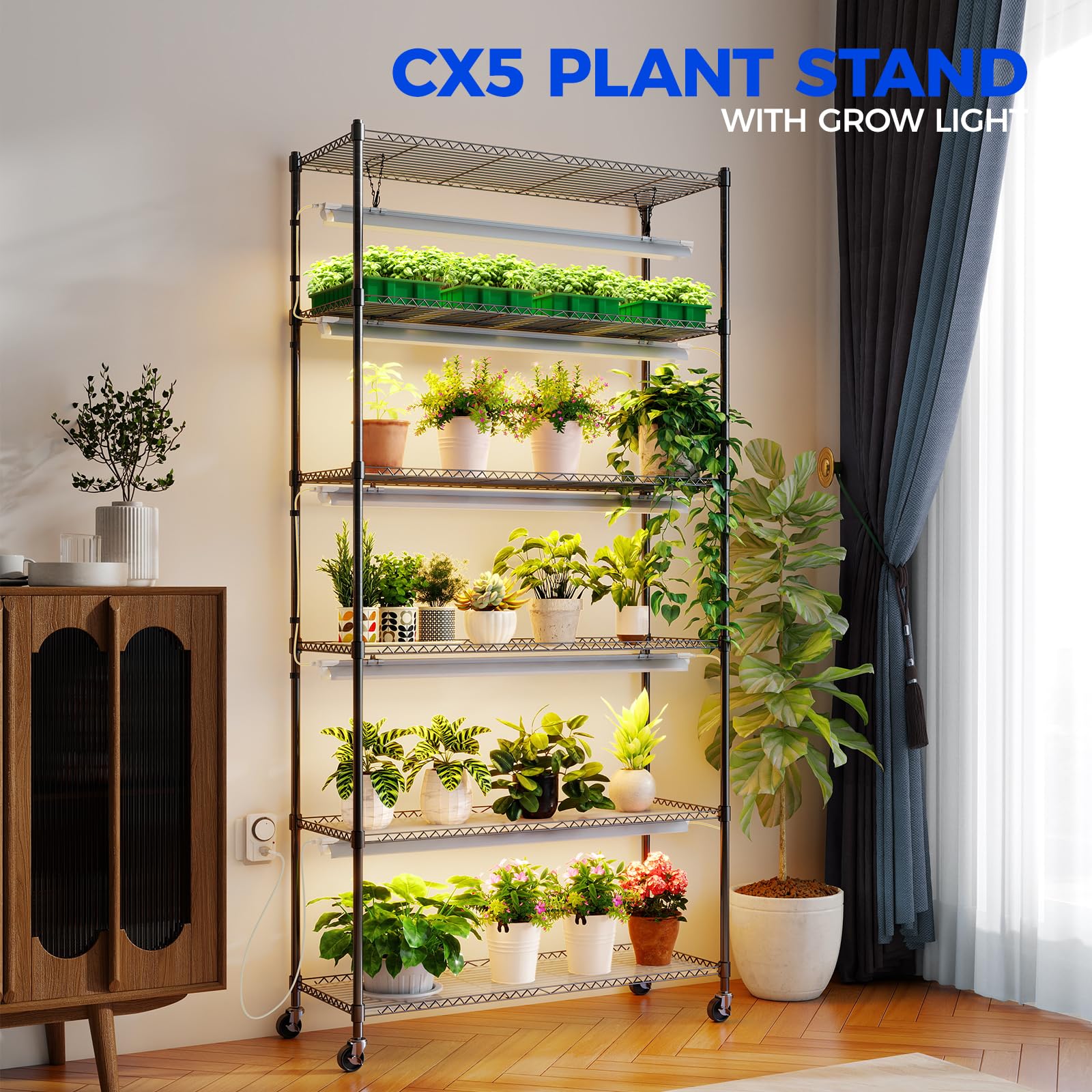 Barrina CX6 top shelf closeup showing metal rack and plant placement benefit