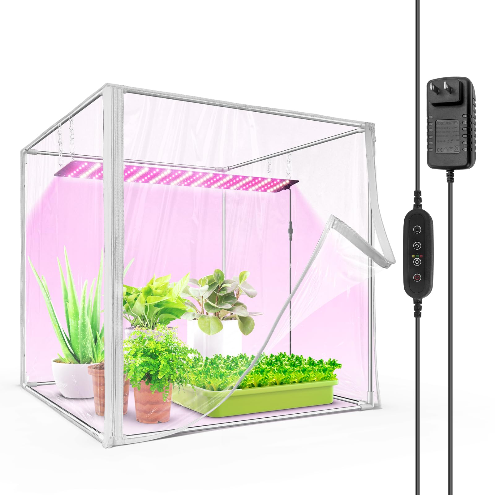 Barrina front view showing compact greenhouse and clear EVA cover for easy monitoring