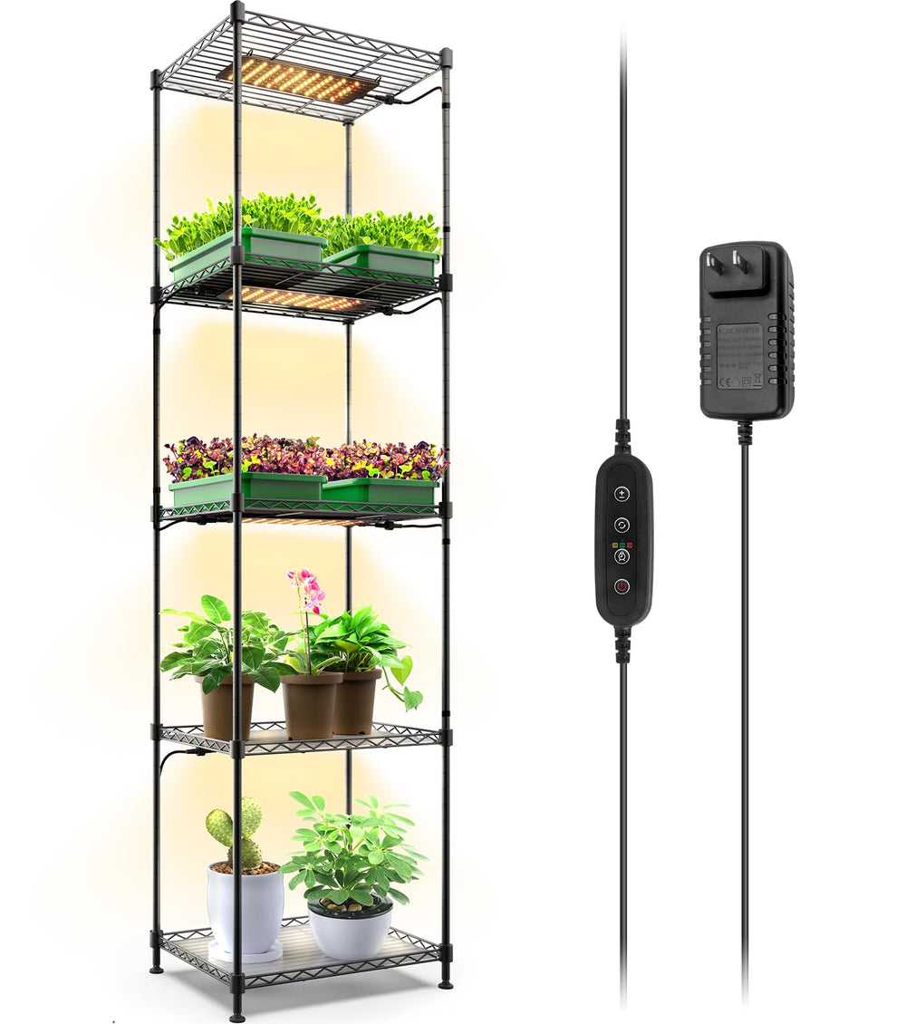Barrina CX83 front view showing five-tier shelf and integrated grow lights for organized plant display
