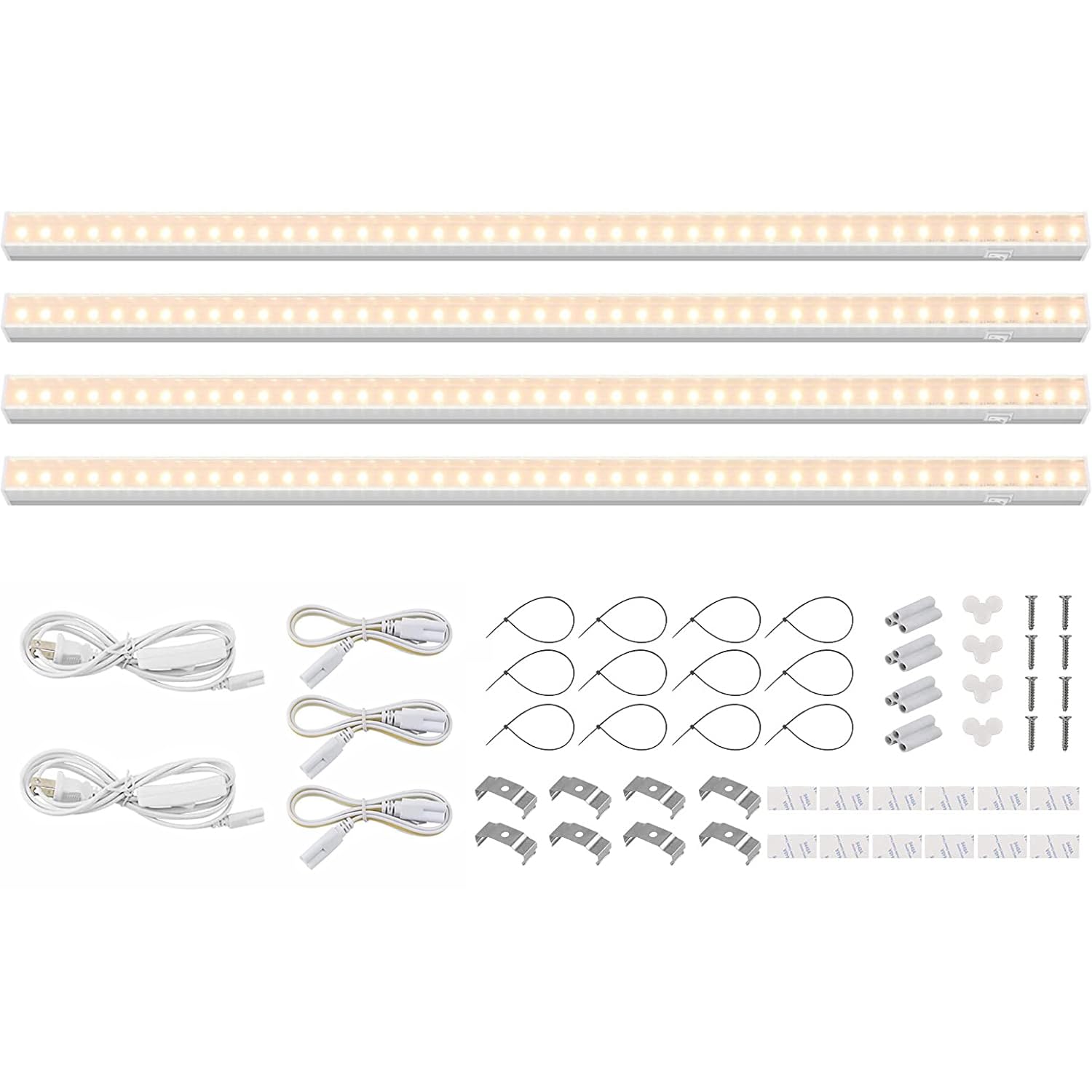 Barrina front packaging showing 2ft T5 4-pack and included accessories benefits organized setup