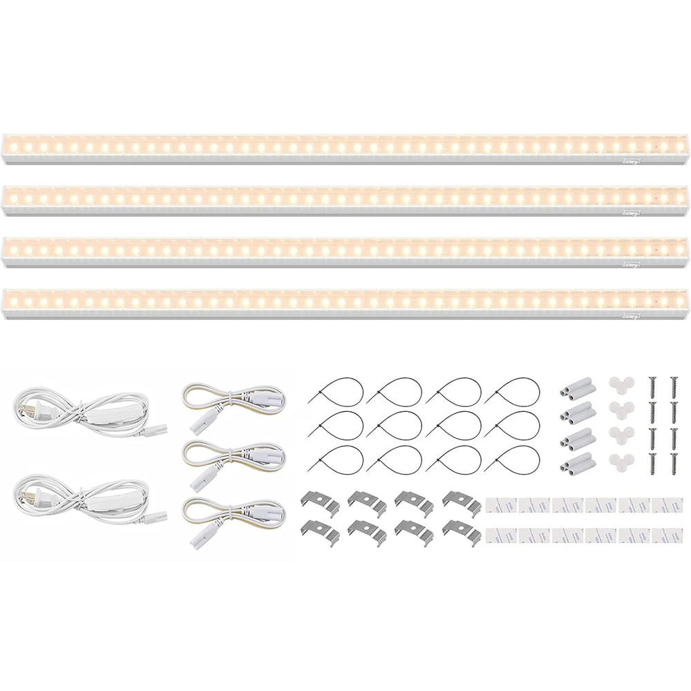Barrina front packaging showing 2ft T5 4-pack and included accessories benefits organized setup