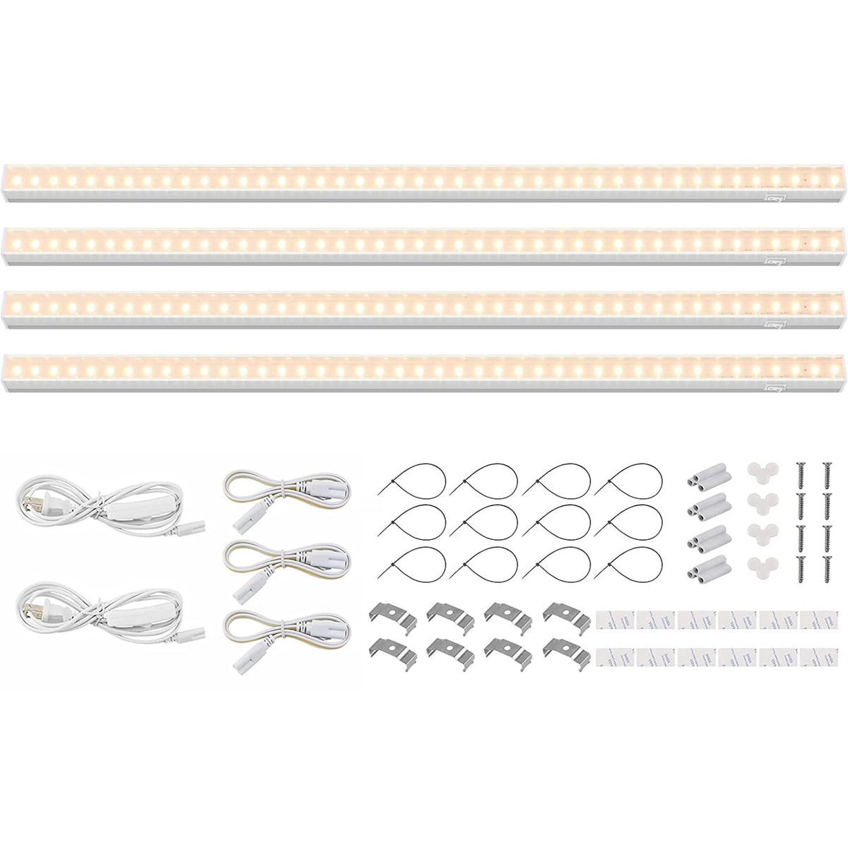 Barrina front packaging showing 2ft T5 4-pack and included accessories benefits organized setup