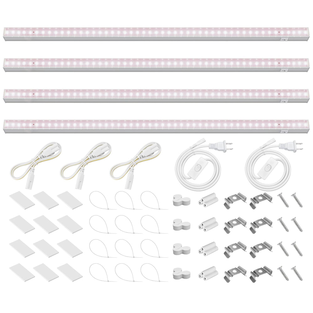 Barrina front packaging showing four 2ft T5 grow lights and included accessories for easy setup