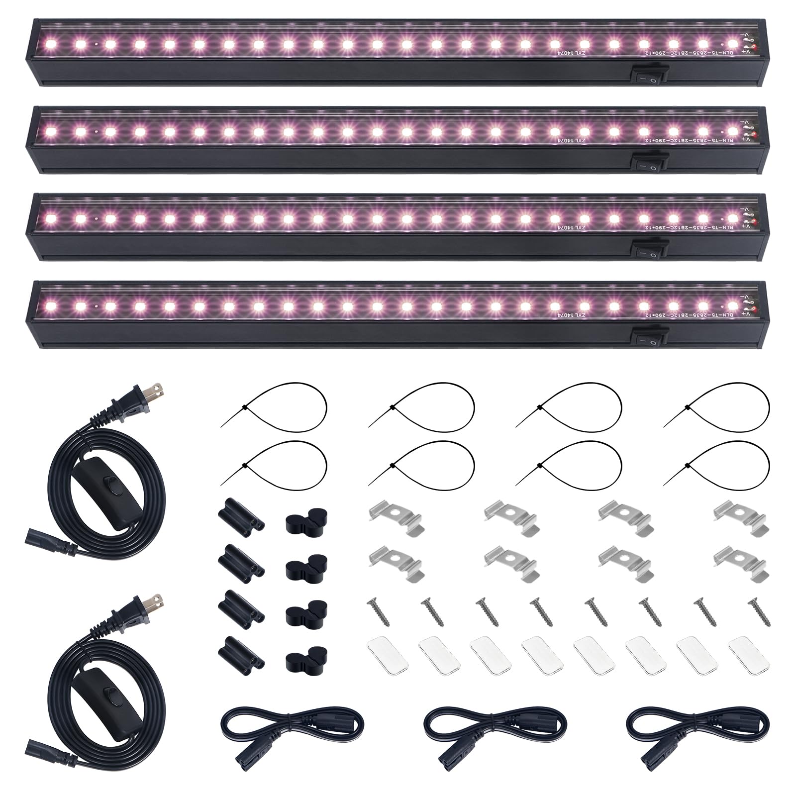 Barrina front view of 4-pack black grow light, clean aesthetic and bright coverage