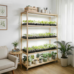 Barrina mounted on plant shelf demonstrating uniform coverage and healthier seedlings benefit