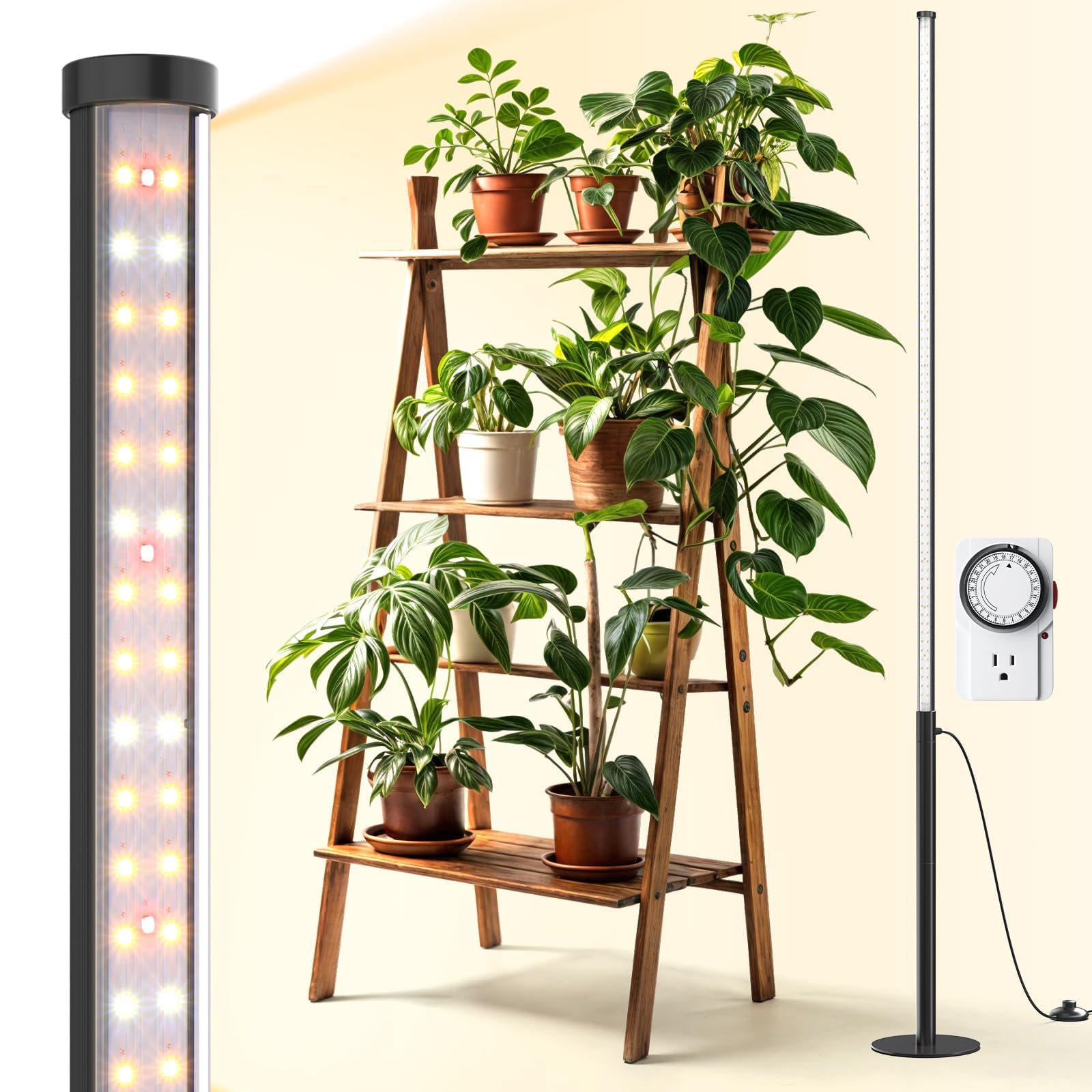 Barrina front view of vertical grow light showing slim column and coverage benefit