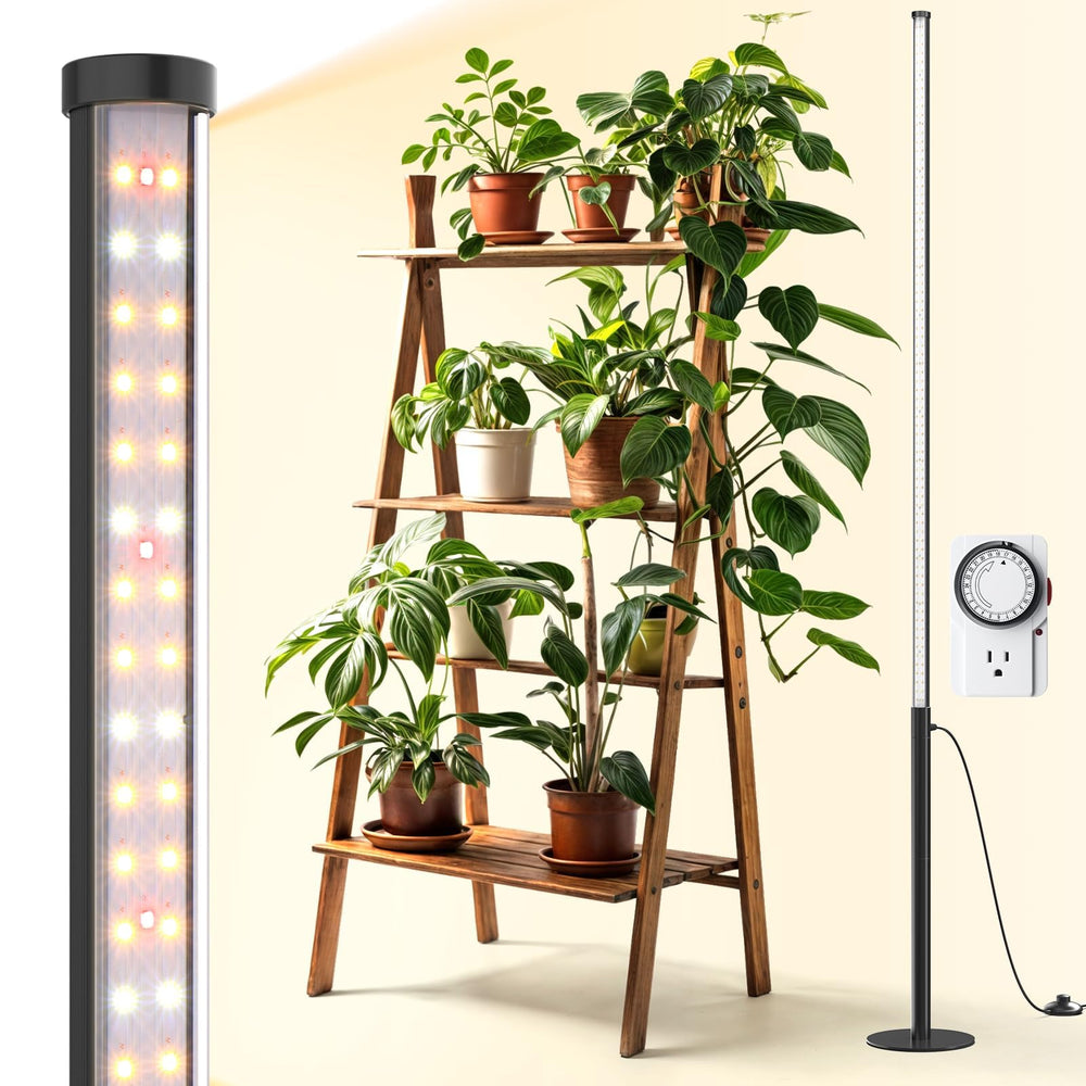 Barrina front view of vertical grow light showing slim column and coverage benefit