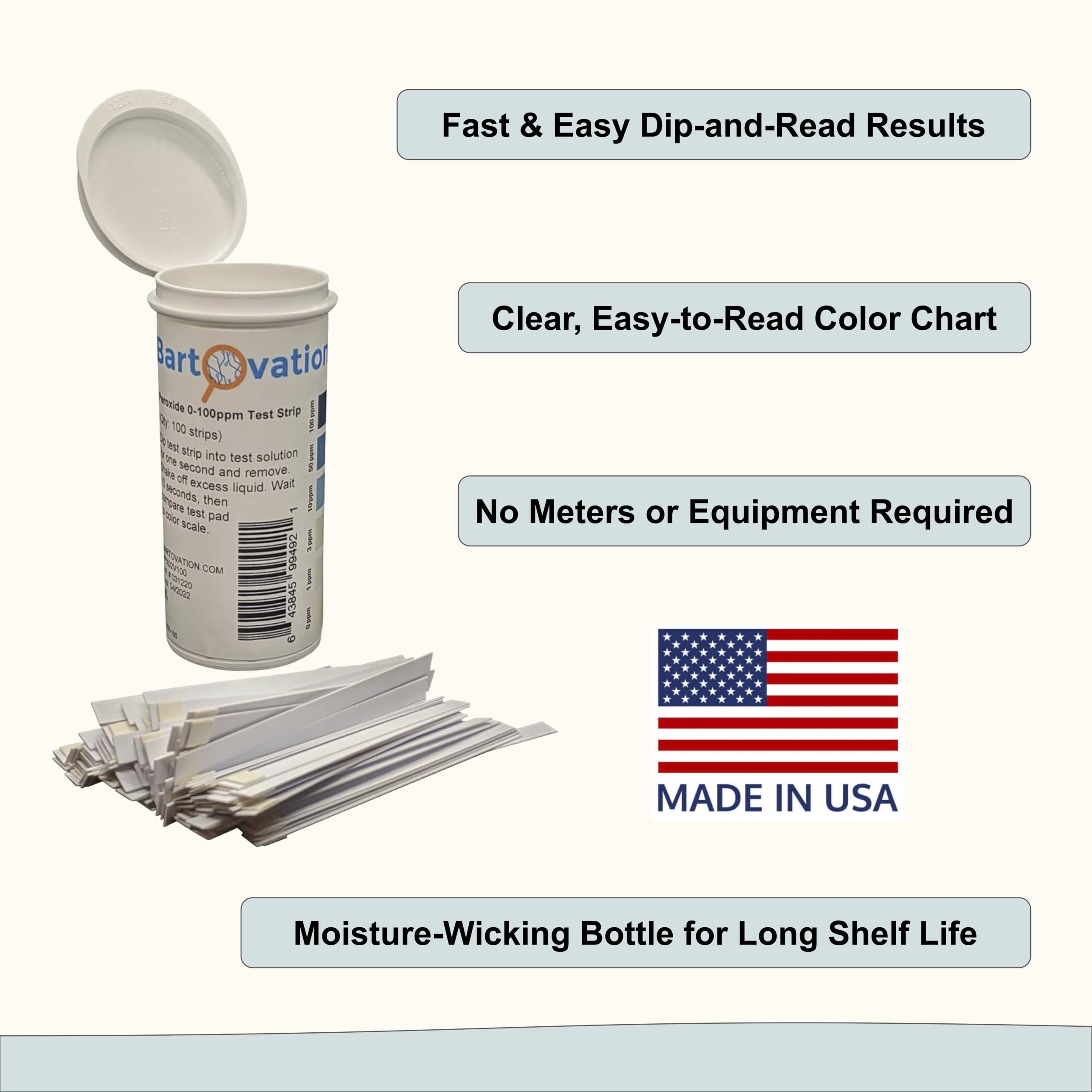 Bartovation color chart with strips for easy ppm comparison