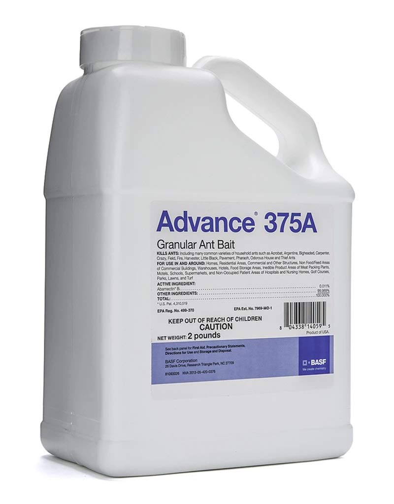 BASF Advance 375A front tub showing label and ready-to-use granules for reliable ant control