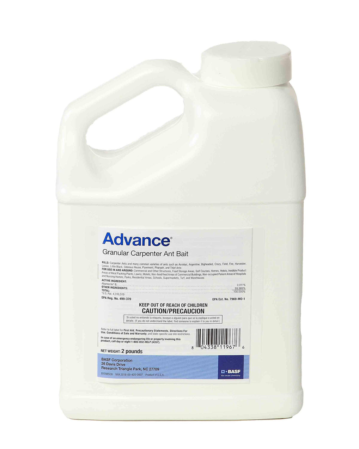 BASF Advance front label view showing granules and key benefits for targeted ant control