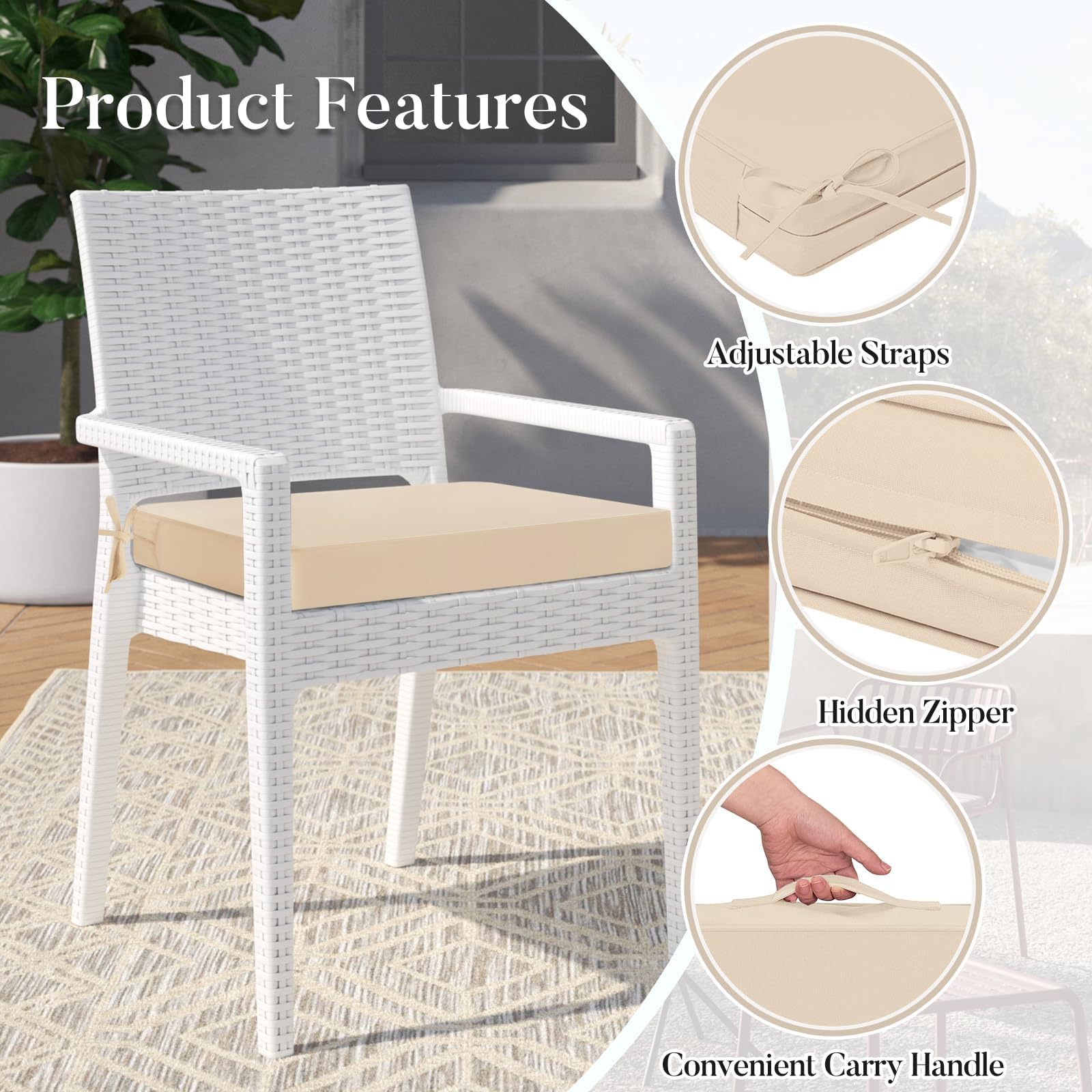 Basic Beyond outdoor dining chair with cushion in use showing added comfort benefit