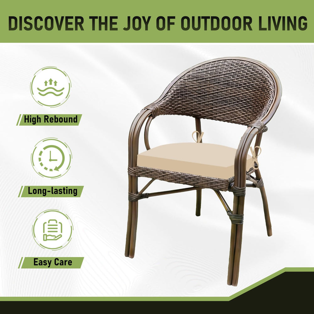Basic Beyond cushion in use on patio chair showing added seating comfort benefit