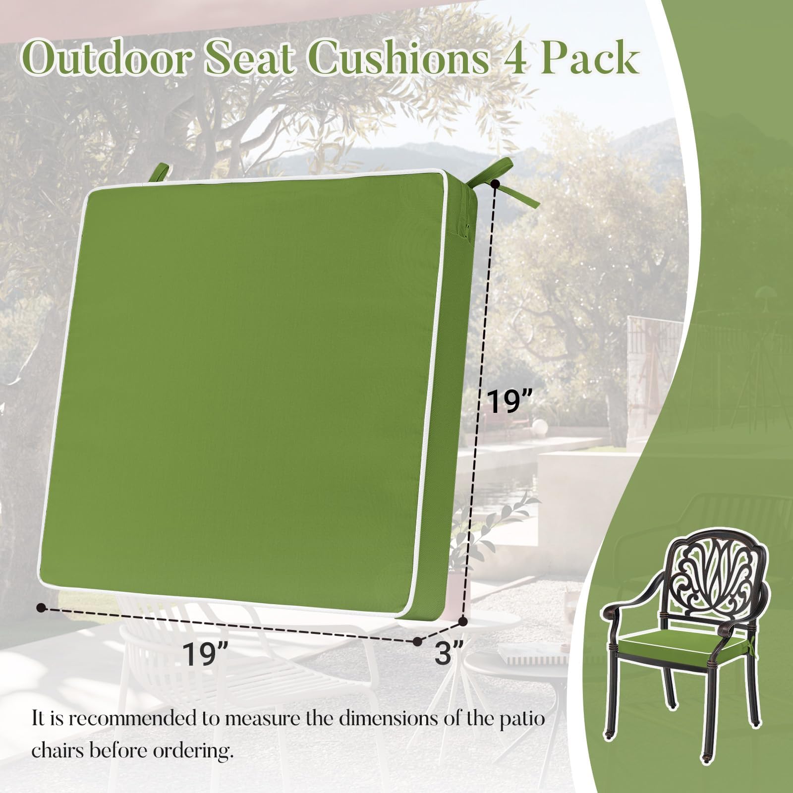 Basic Beyond cushion placed on patio chair offering added comfort and style