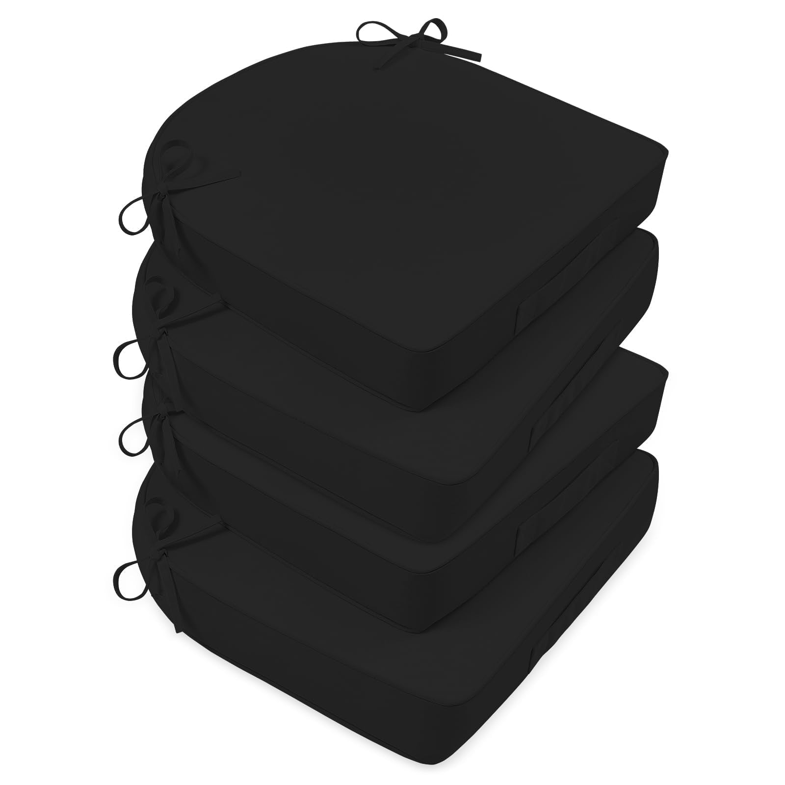 Basic Beyond front view of four black cushions showing sleek packaging and benefit of coordinated set