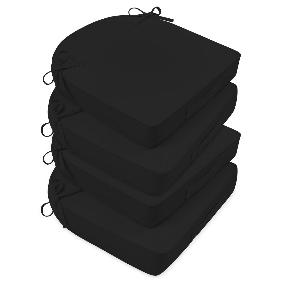 Basic Beyond front view of four black cushions showing sleek packaging and benefit of coordinated set