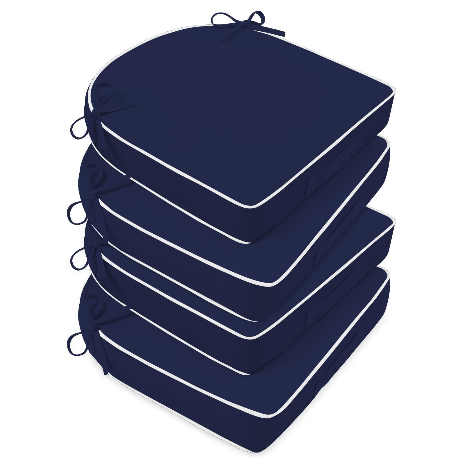 Basic Beyond front packaging showing four navy blue white cushions, clear benefit of set convenience