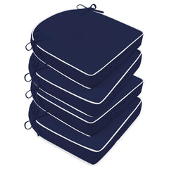 Basic Beyond front packaging showing four navy blue white cushions, clear benefit of set convenience