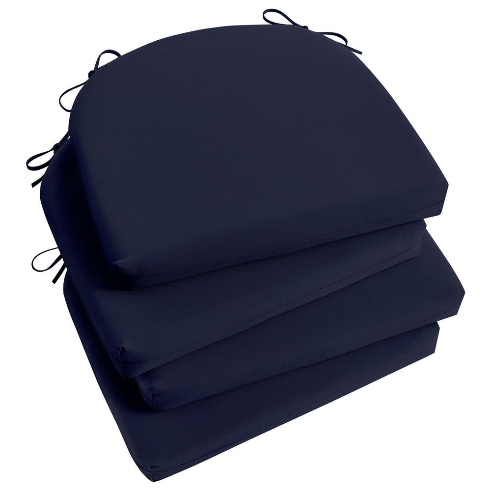 Basic Beyond front view of four navy cushions showing compact durable design and neat corners
