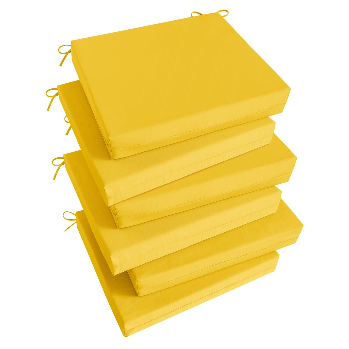 Basic Beyond front view of six yellow cushions showing coordinated set and bright style