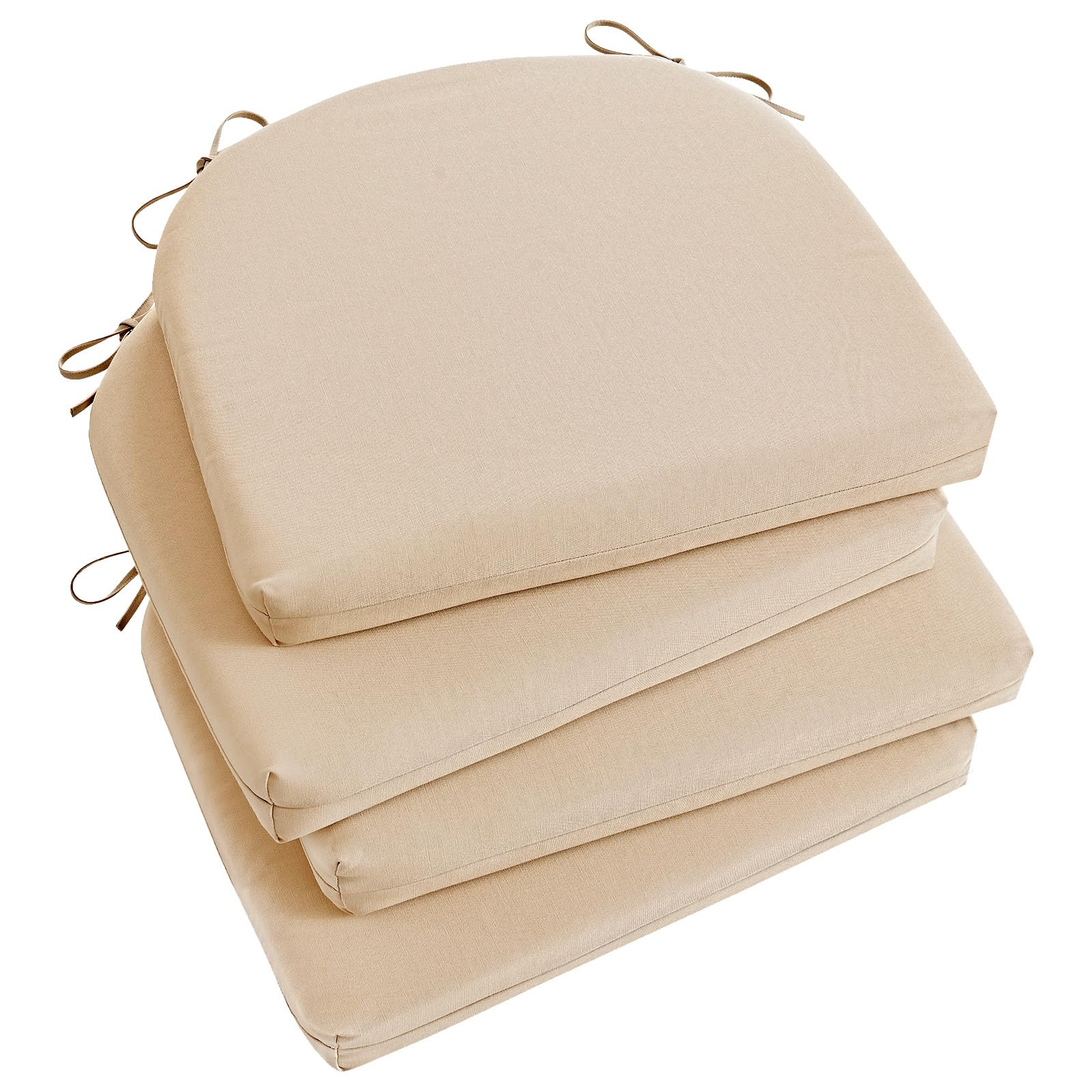 Basic Beyond front view of four beige cushions showing coordinated outdoor seating benefit