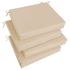 Basic Beyond front view of four beige cushions showing uniform set and neat edges