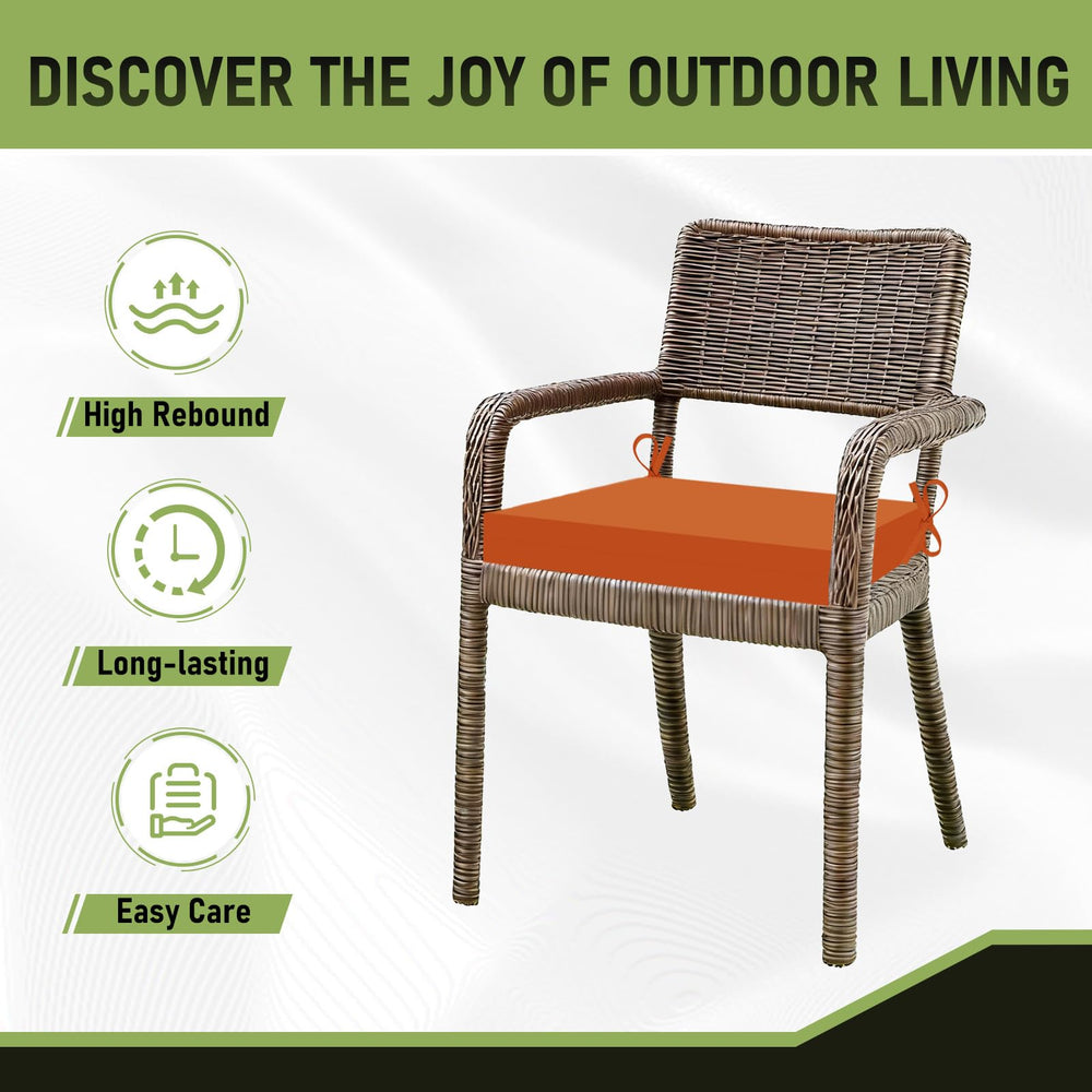 Basic Beyond in use on a patio chair demonstrating comfortable seating and stylish orange accent