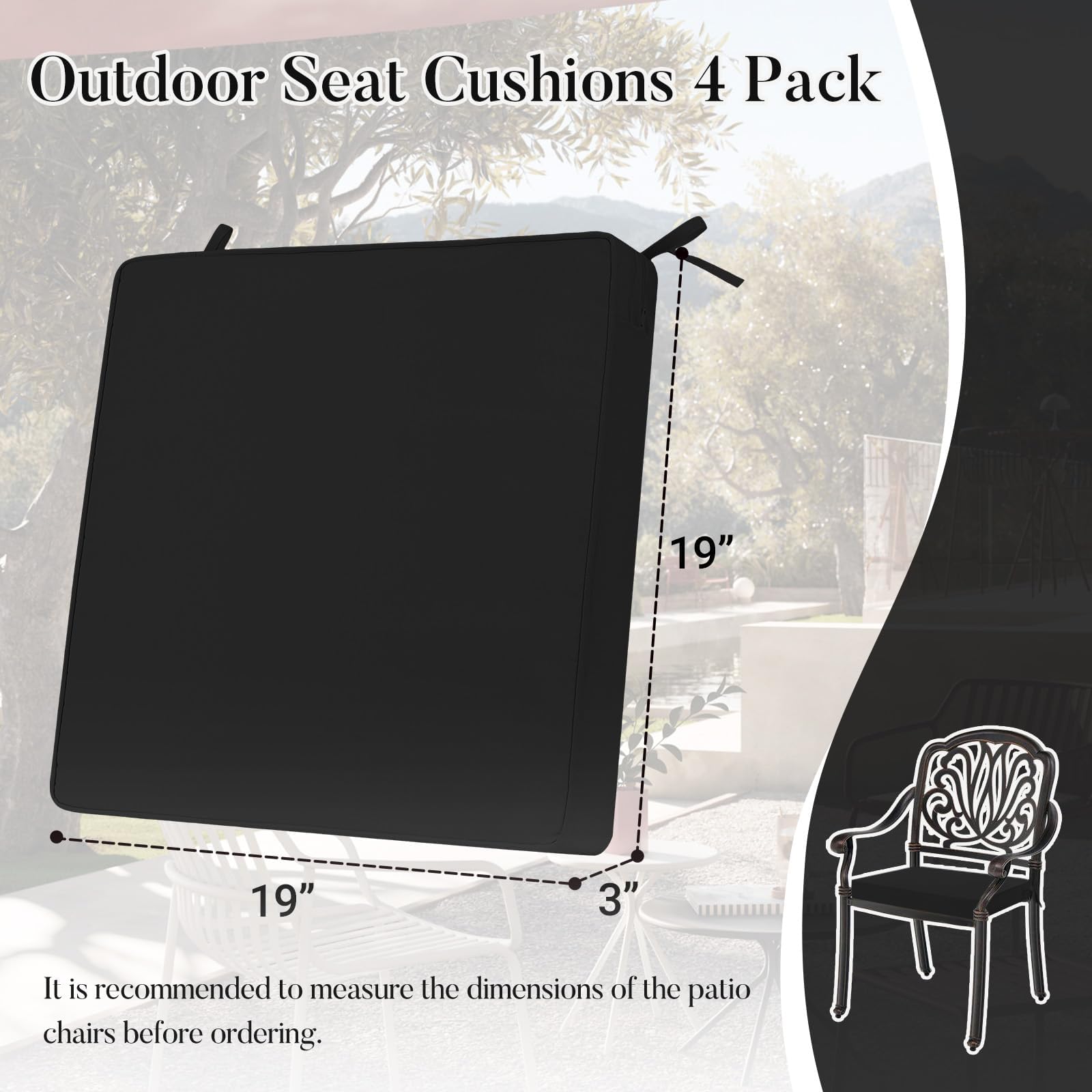 Basic Beyond cushion in use on a patio chair delivering comfy seating