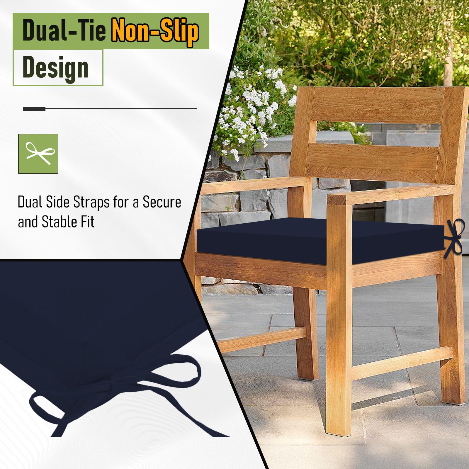 Basic Beyond cushion placed on patio chair demonstrating added comfort