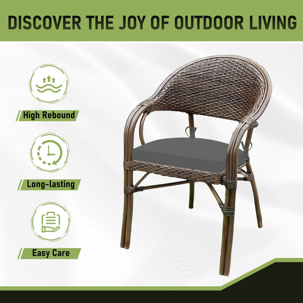 Basic Beyond cushion placed on patio dining chair showing added comfort benefit