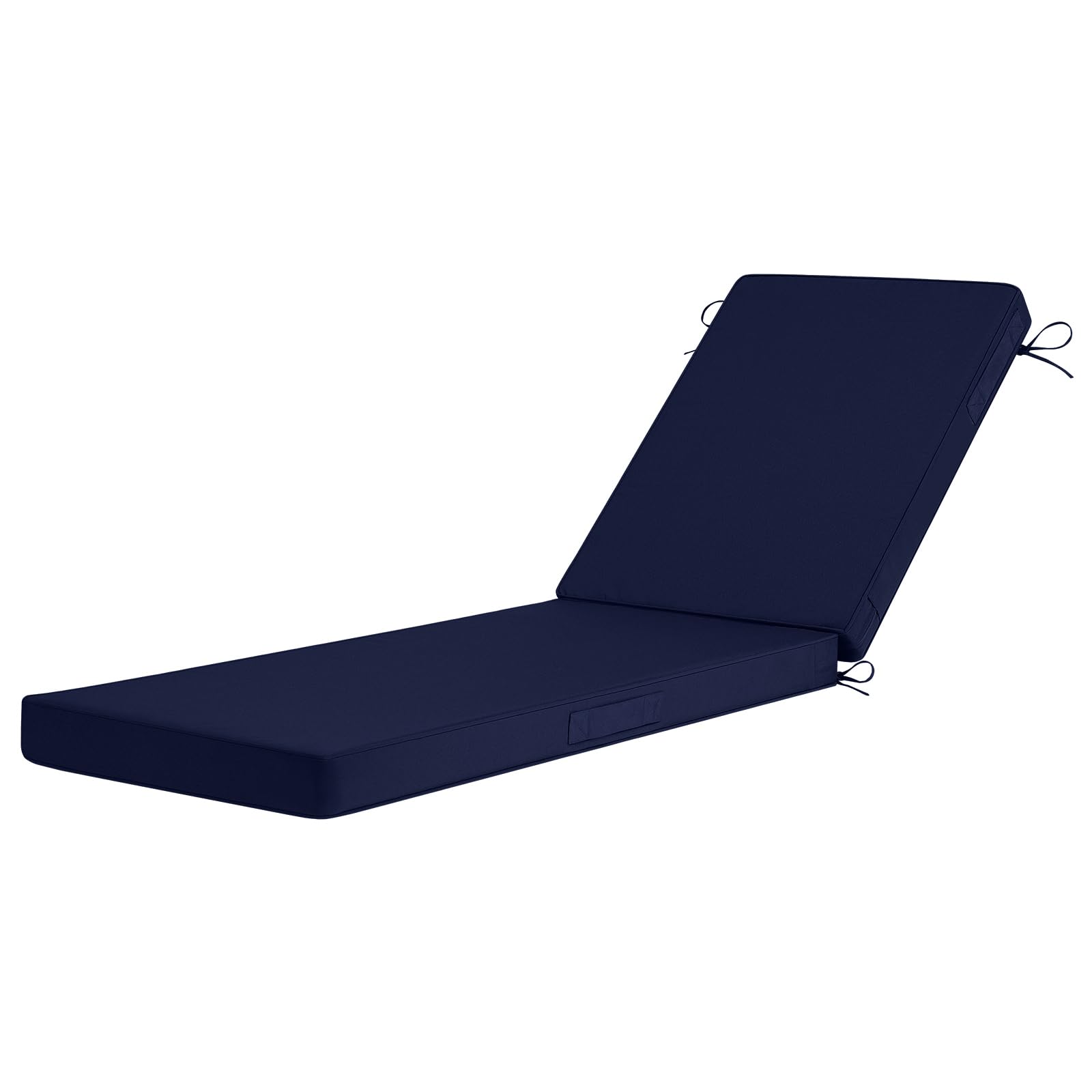 Basic Beyond front view of navy chaise cushions showing full 72-inch length and fit