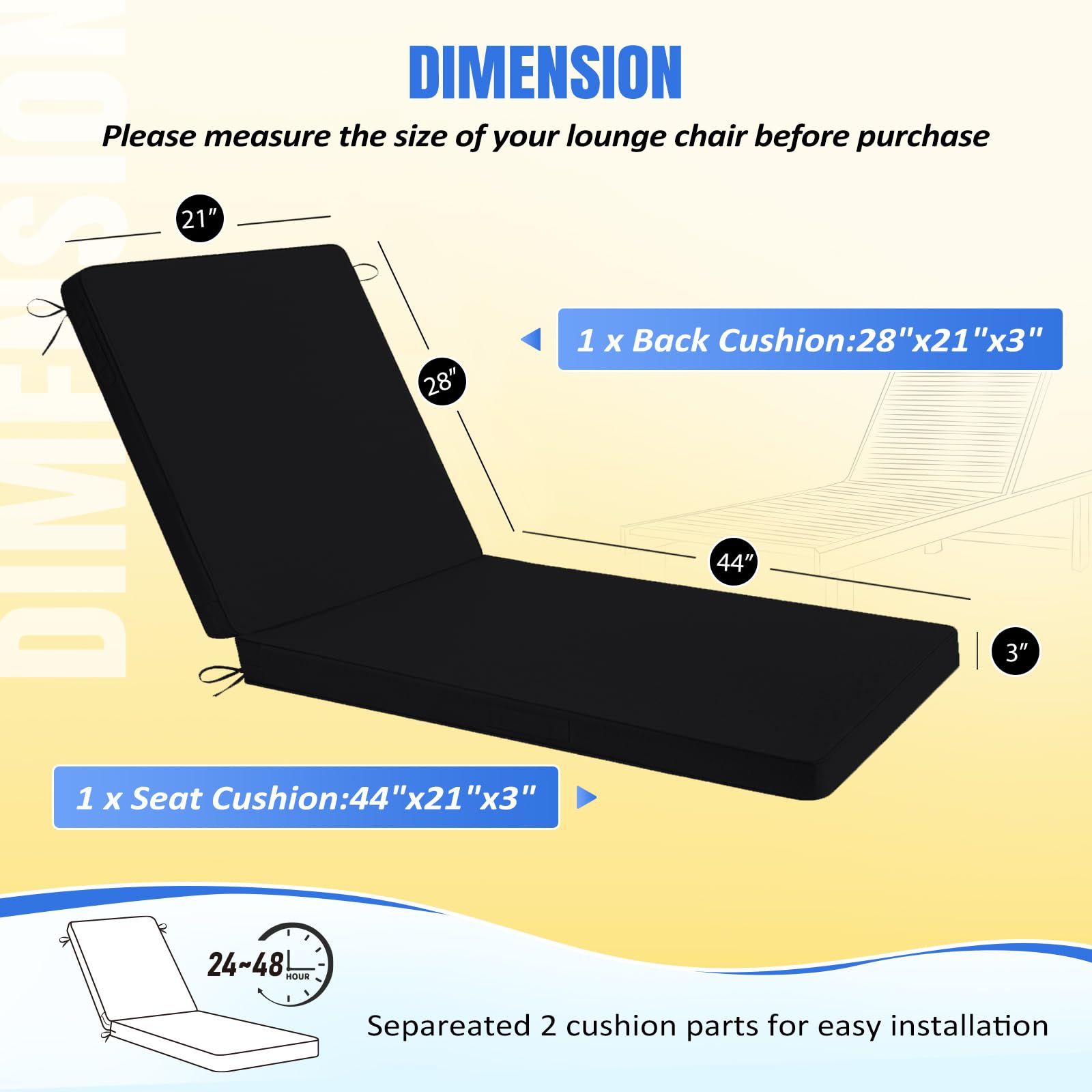 Basic Beyond four non-slip ties securing cushion to lounge chair for stable seating