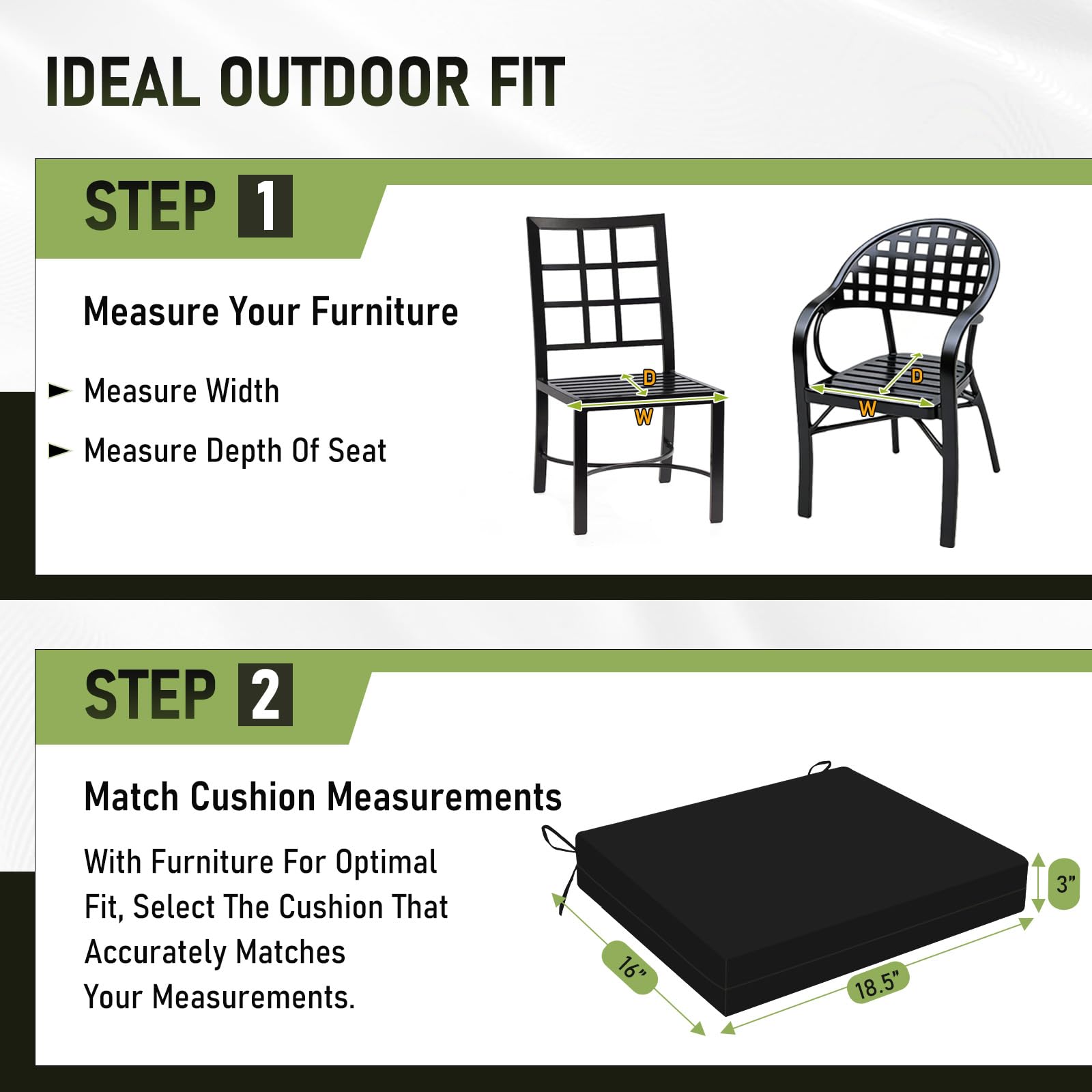 Basic Beyond cushion placed on a patio chair showing improved seating comfort and outdoor style