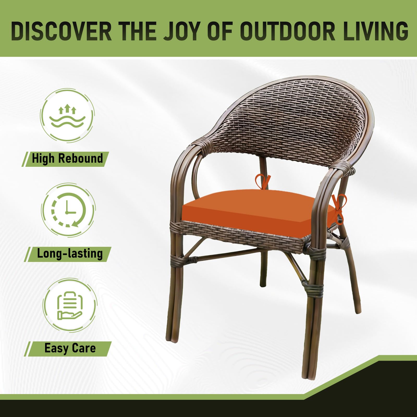 Basic Beyond outdoor cushion on patio chair conveying comfortable seating