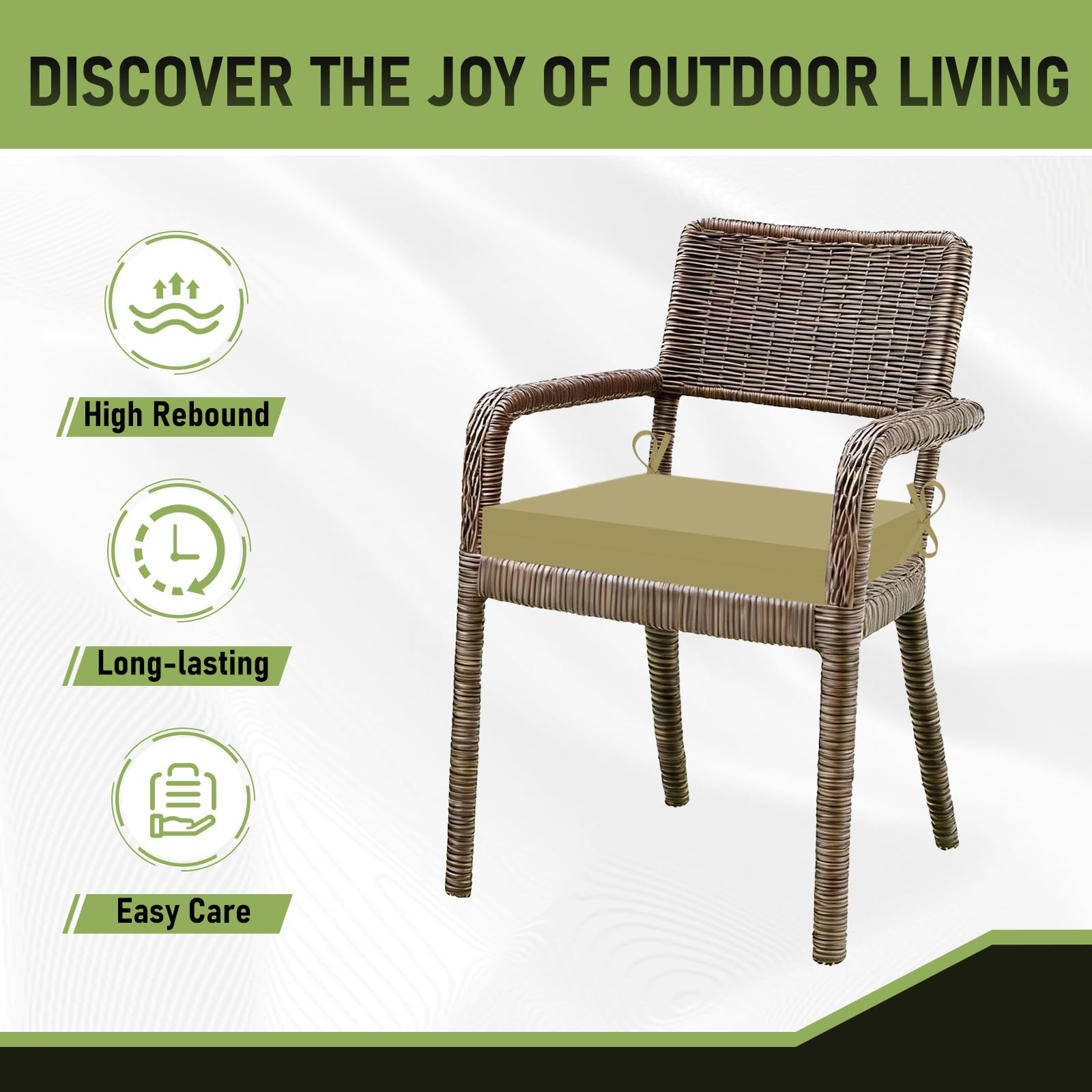 Basic Beyond cushion on patio chair demonstrating outdoor-ready seating comfort