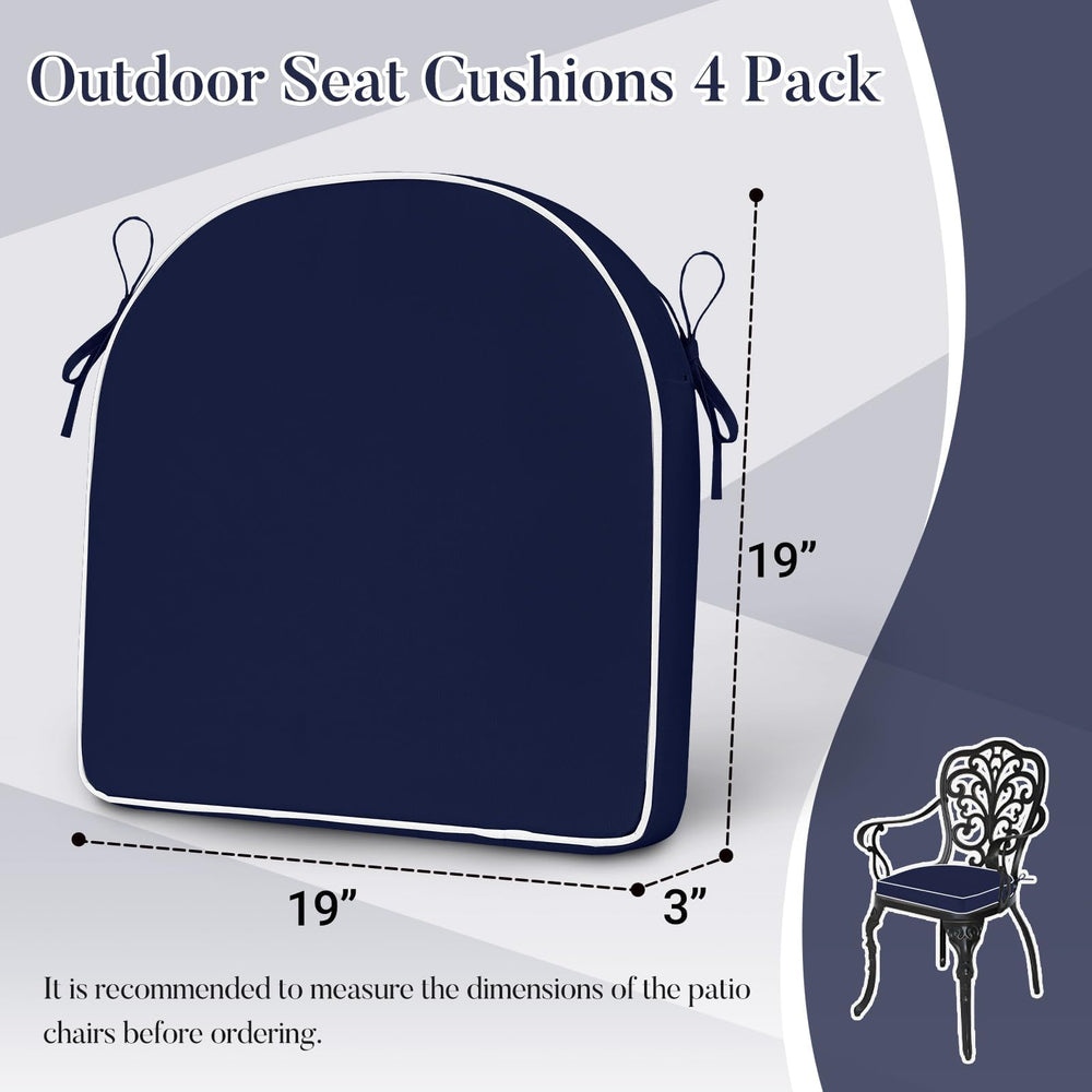 Basic Beyond four cushions installed on patio chairs, uniform style and comfort benefit