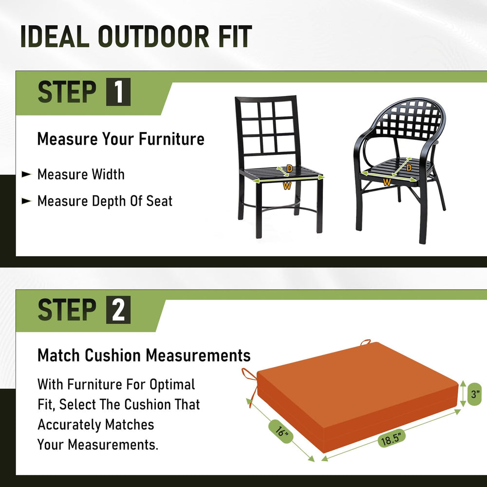Basic Beyond size comparison next to chair illustrating 18.5x16 dimensions for standard patio seats