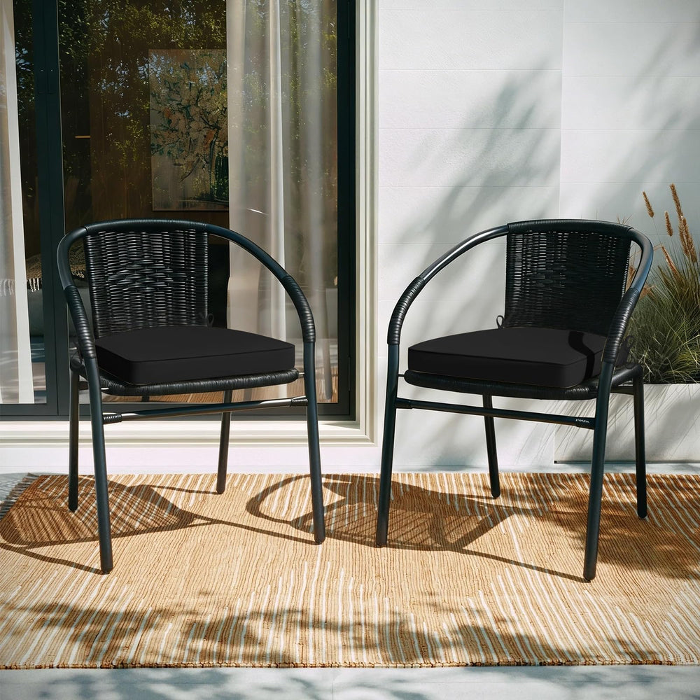 Basic Beyond stacked four-cushion set showing compact storage and ready-to-use convenience