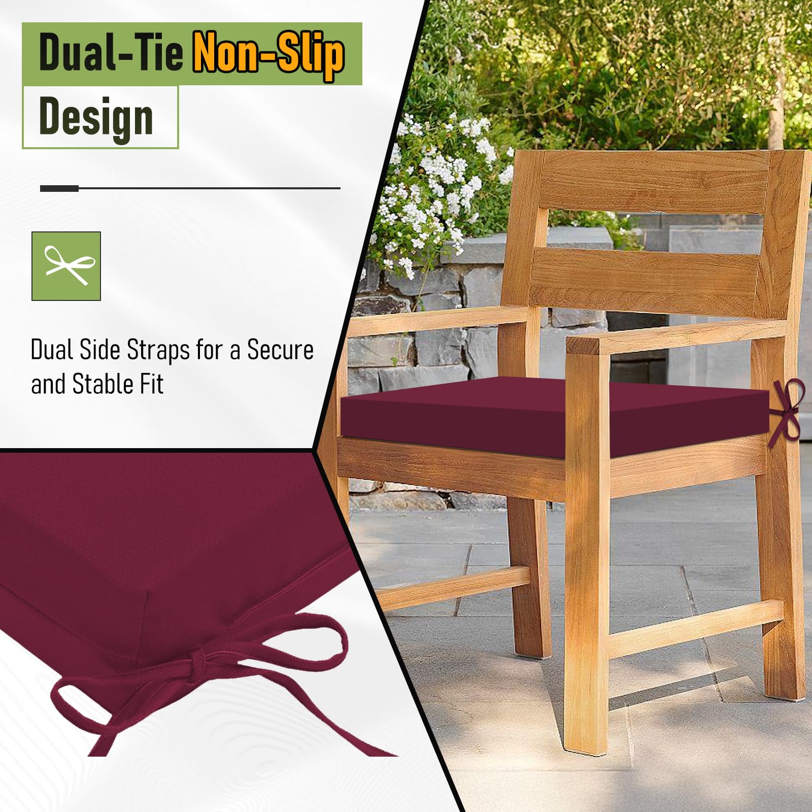 Basic Beyond tied straps detail demonstrating secure attachment preventing cushion slipping