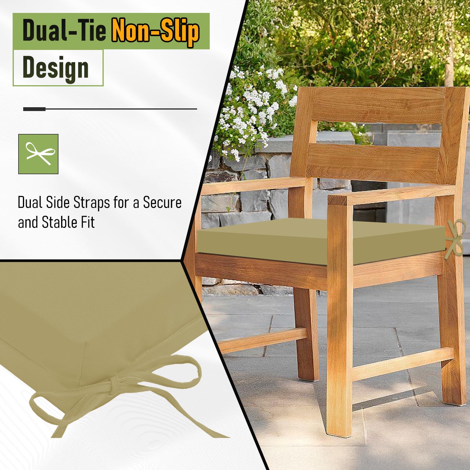 Basic Beyond tie straps detail showing secure attachment to chair frames